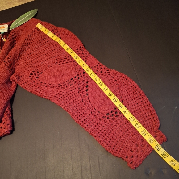 Farm Rio Handmade Crochet Dark Red Long Sleeve Cropped Sweater Women Size Medium - Picture 13 of 16